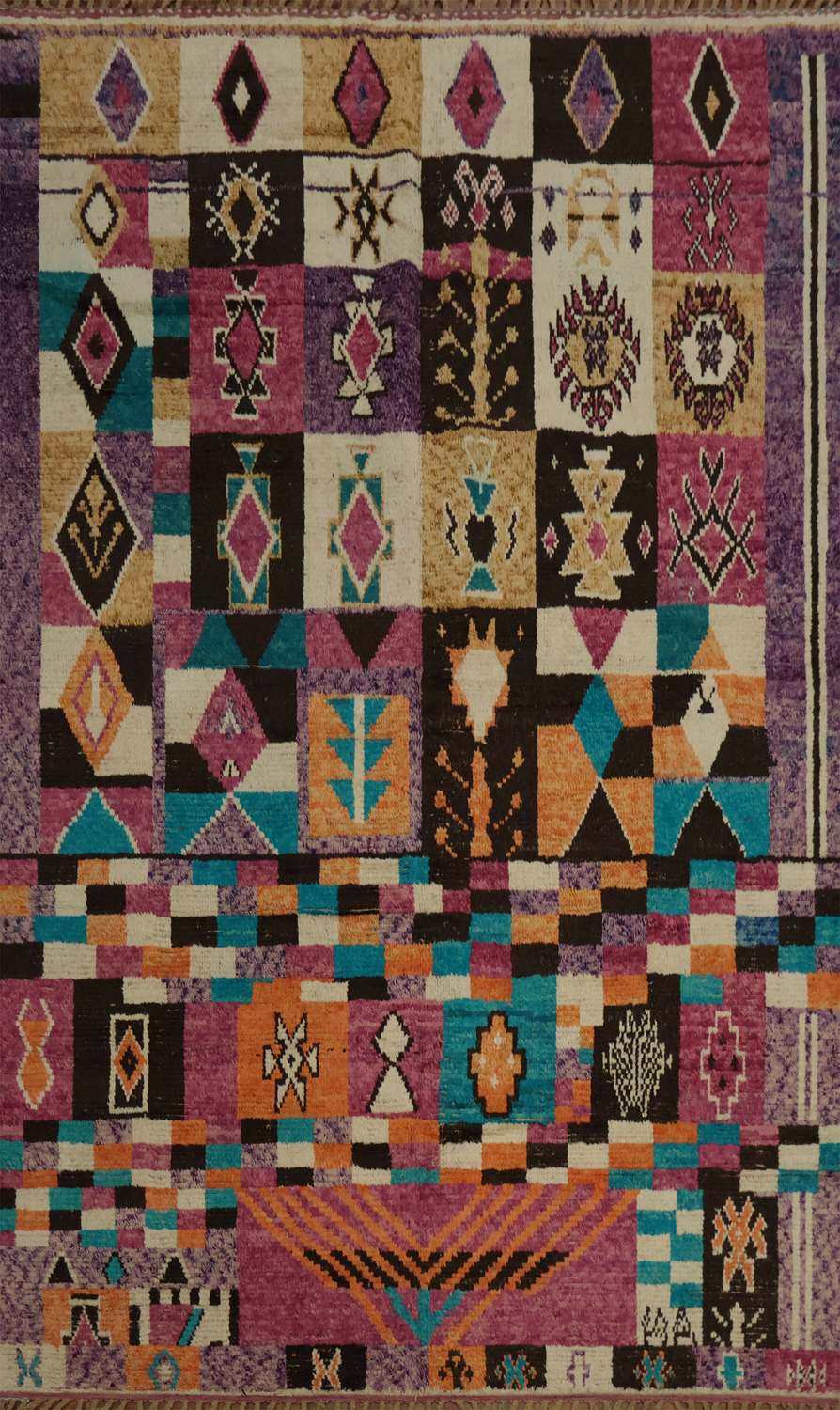 Brightly Colored Moroccan Large Rug 10x14 with Geometric Patterns