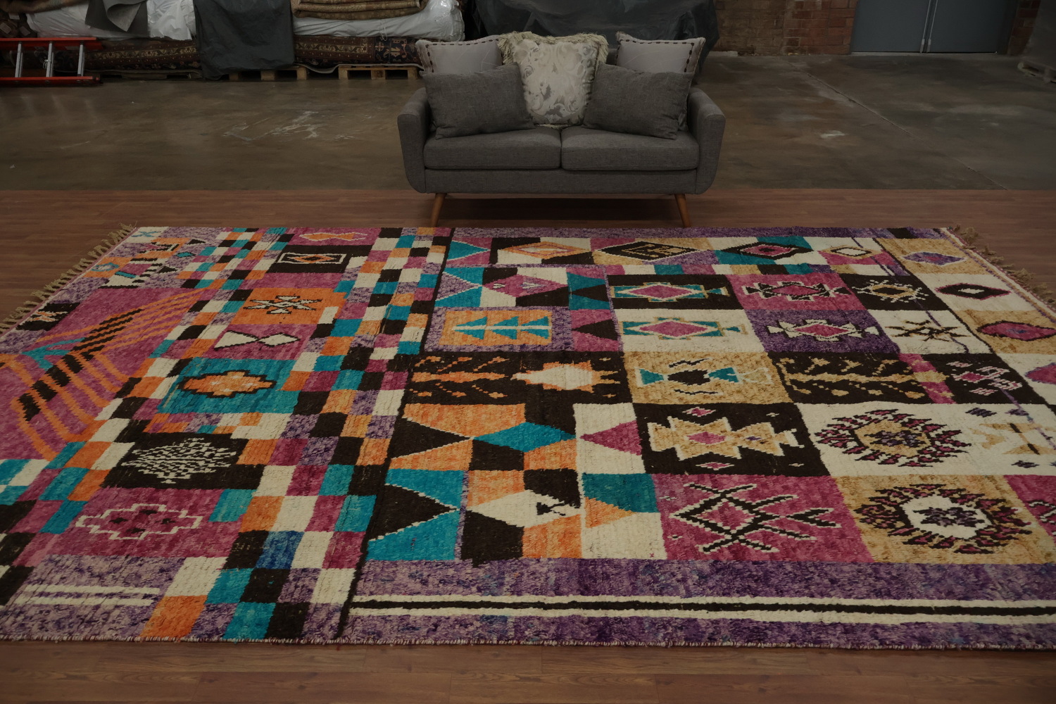 Brightly Colored Moroccan Large Rug 10x14 with Geometric Patterns