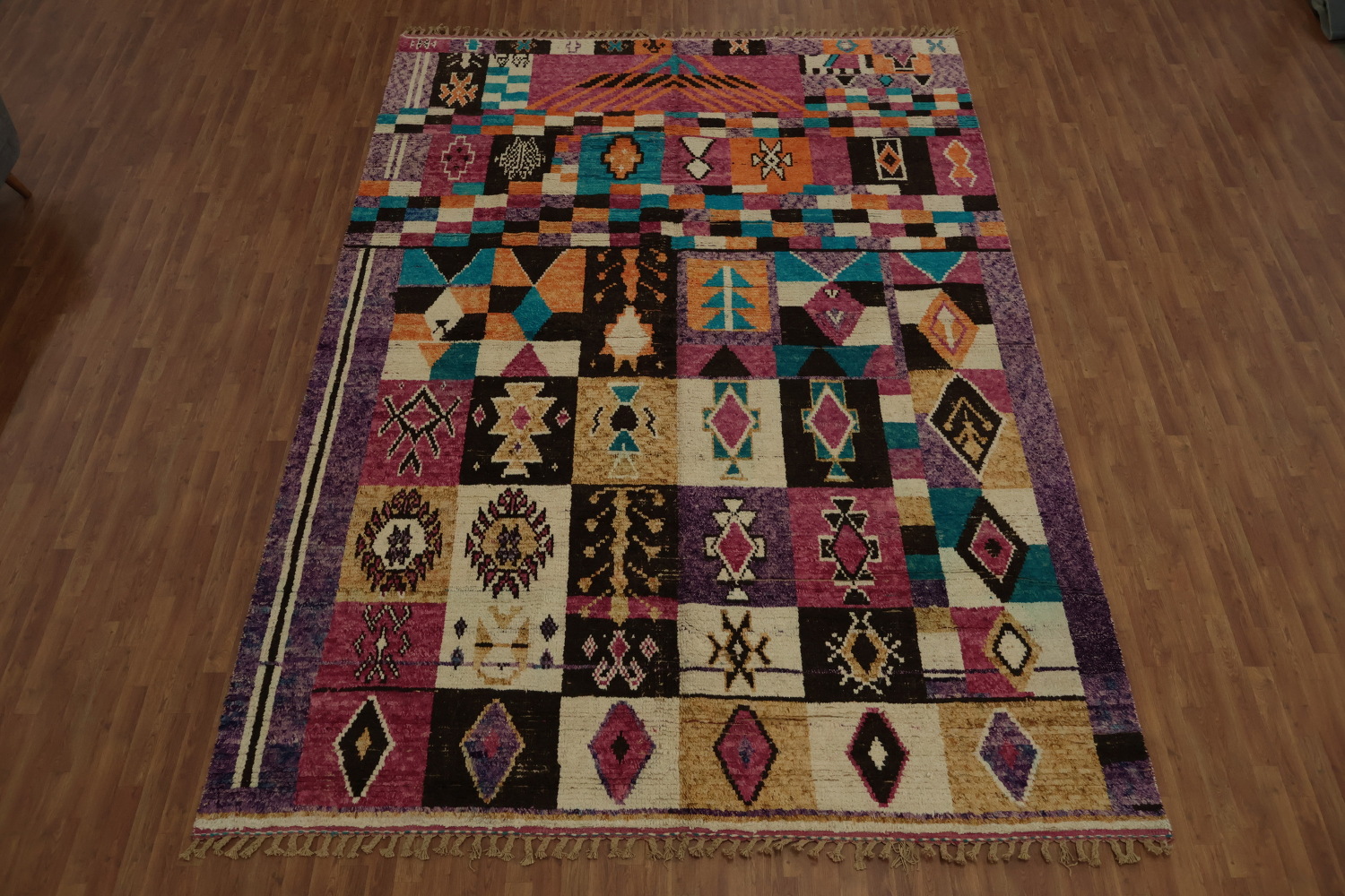 Brightly Colored Moroccan Large Rug 10x14 with Geometric Patterns
