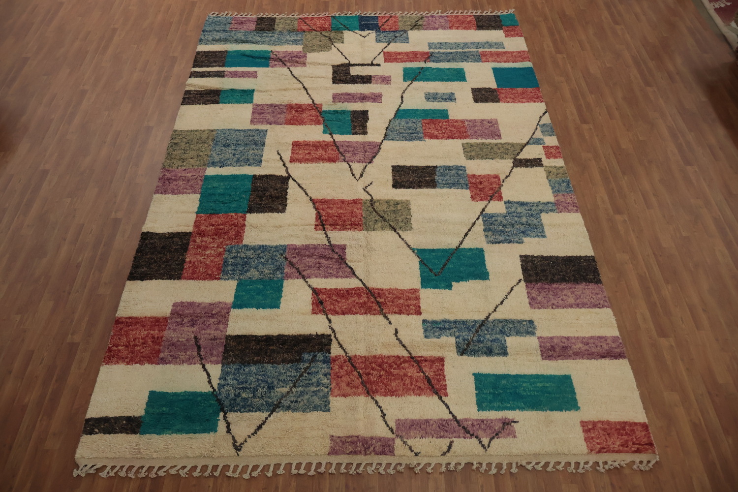 Chic Color Block Geometric Moroccan Area Rug 10x15 for Modern Interiors