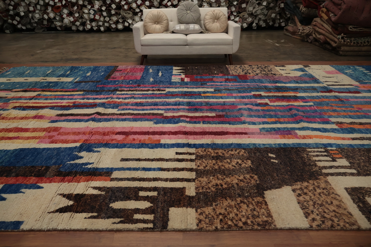 Abstract Multicolor Moroccan Large Rug 12x19 for Modern Living Spaces
