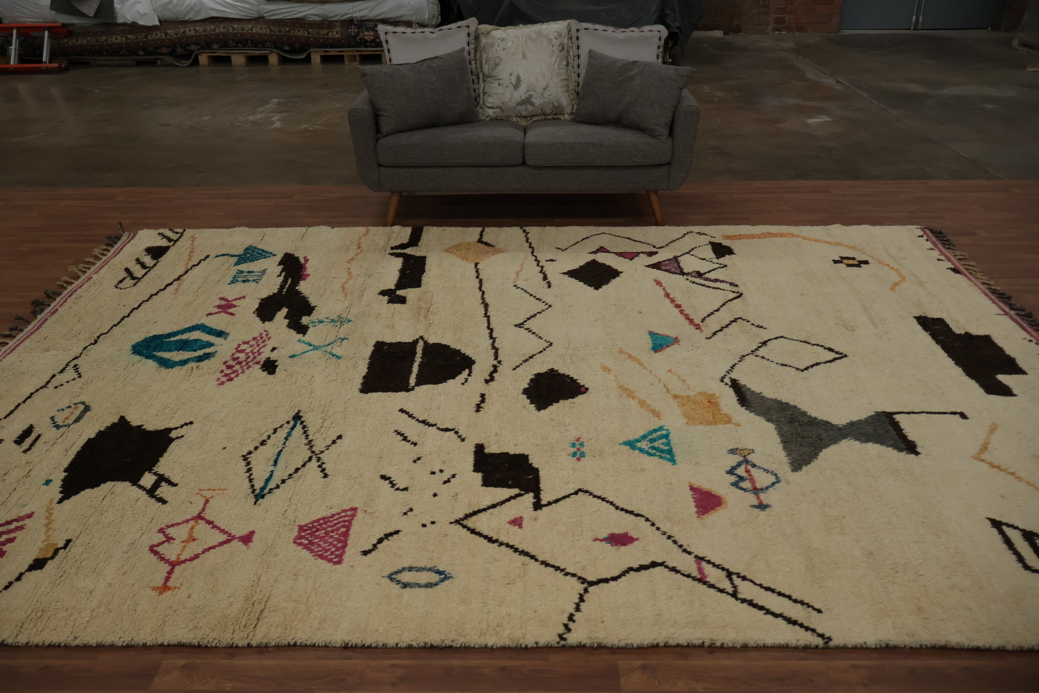 Artistic Moroccan Wool Area Rug 9x13 with Colorful Earthy Hues