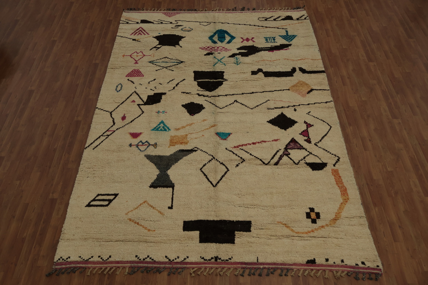 Artistic Moroccan Wool Area Rug 9x13 with Colorful Earthy Hues
