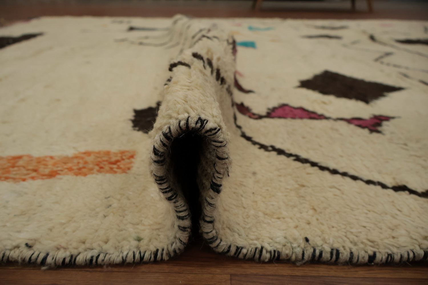 Artistic Moroccan Wool Area Rug 9x13 with Colorful Earthy Hues