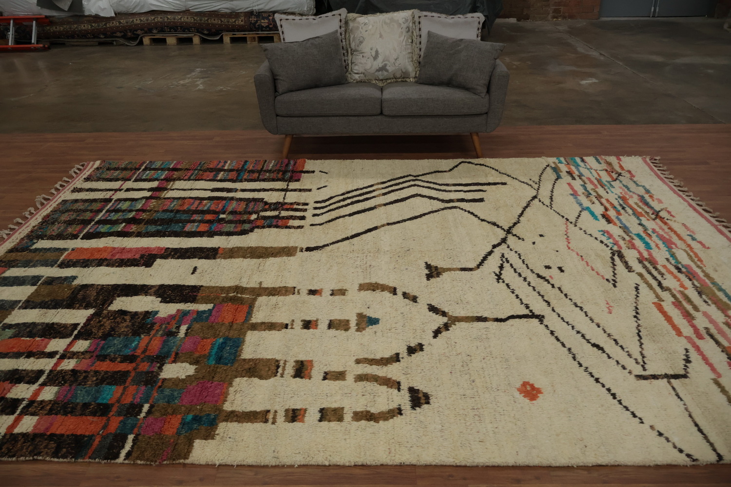 Abstract Moroccan Large Area Rug 9x13 with Colorful Accents
