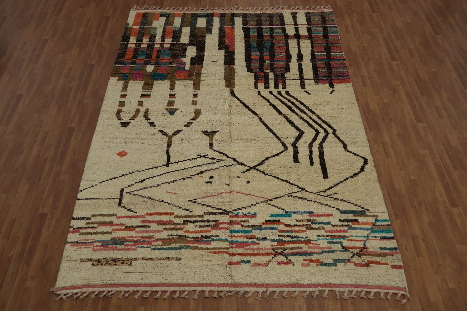 Abstract Moroccan Large Area Rug 9x13 with Colorful Accents