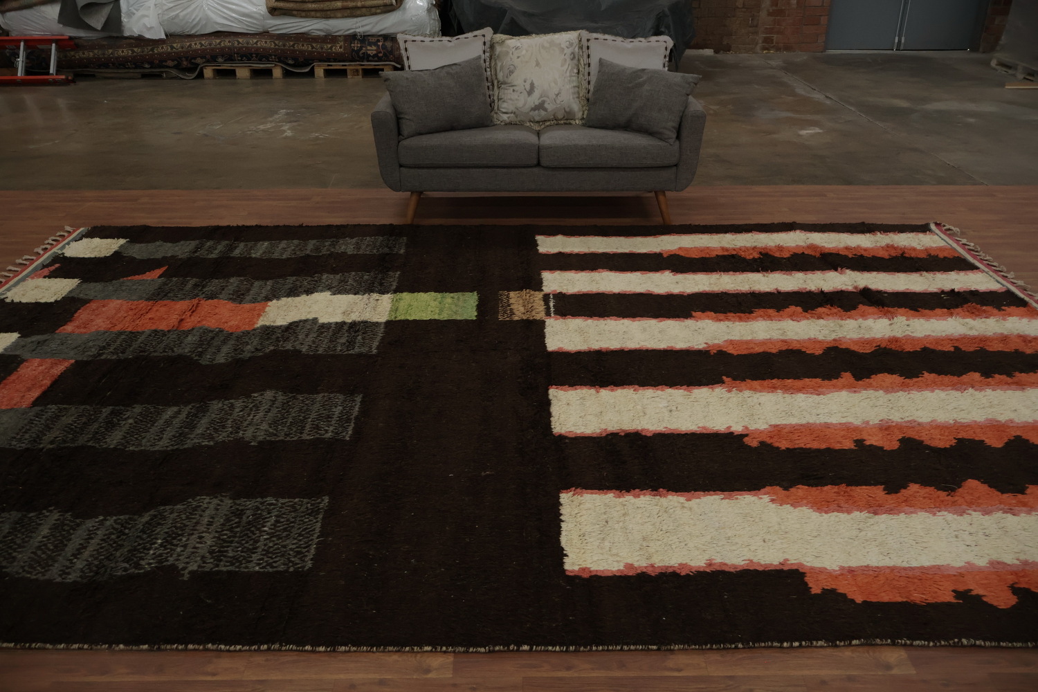 Artistic Moroccan Large Rug 10x15 in Earthy Tones and Modern Stripes