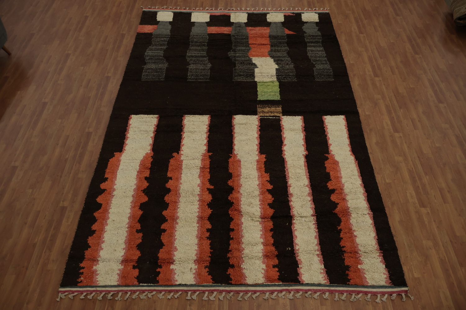 Artistic Moroccan Large Rug 10x15 in Earthy Tones and Modern Stripes