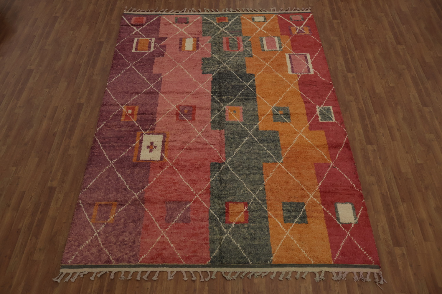 Vibrant Moroccan Wool Area Rug 8x11 with Bold Warm Color Palette