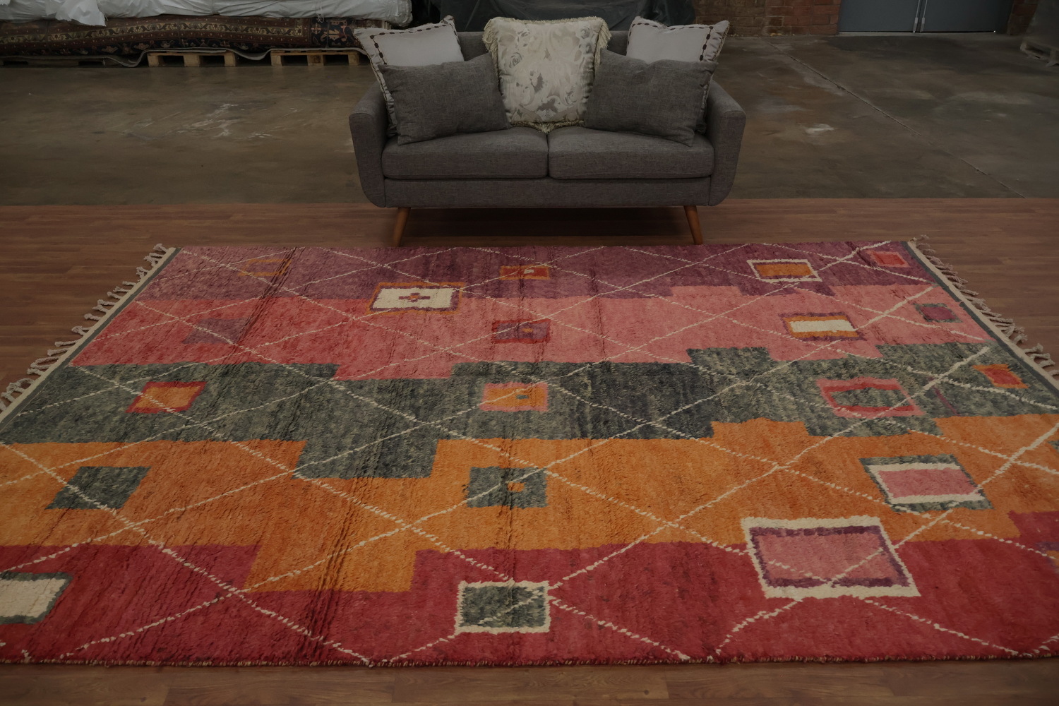 Vibrant Moroccan Wool Area Rug 8x11 with Bold Warm Color Palette