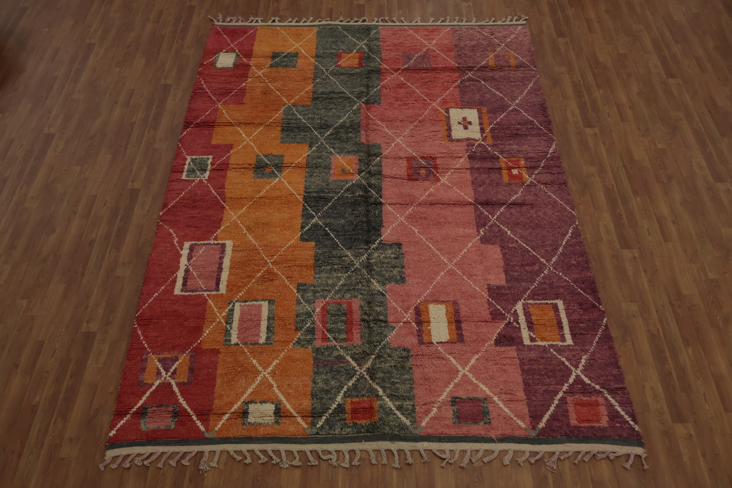Vibrant Moroccan Wool Area Rug 8x11 with Bold Warm Color Palette