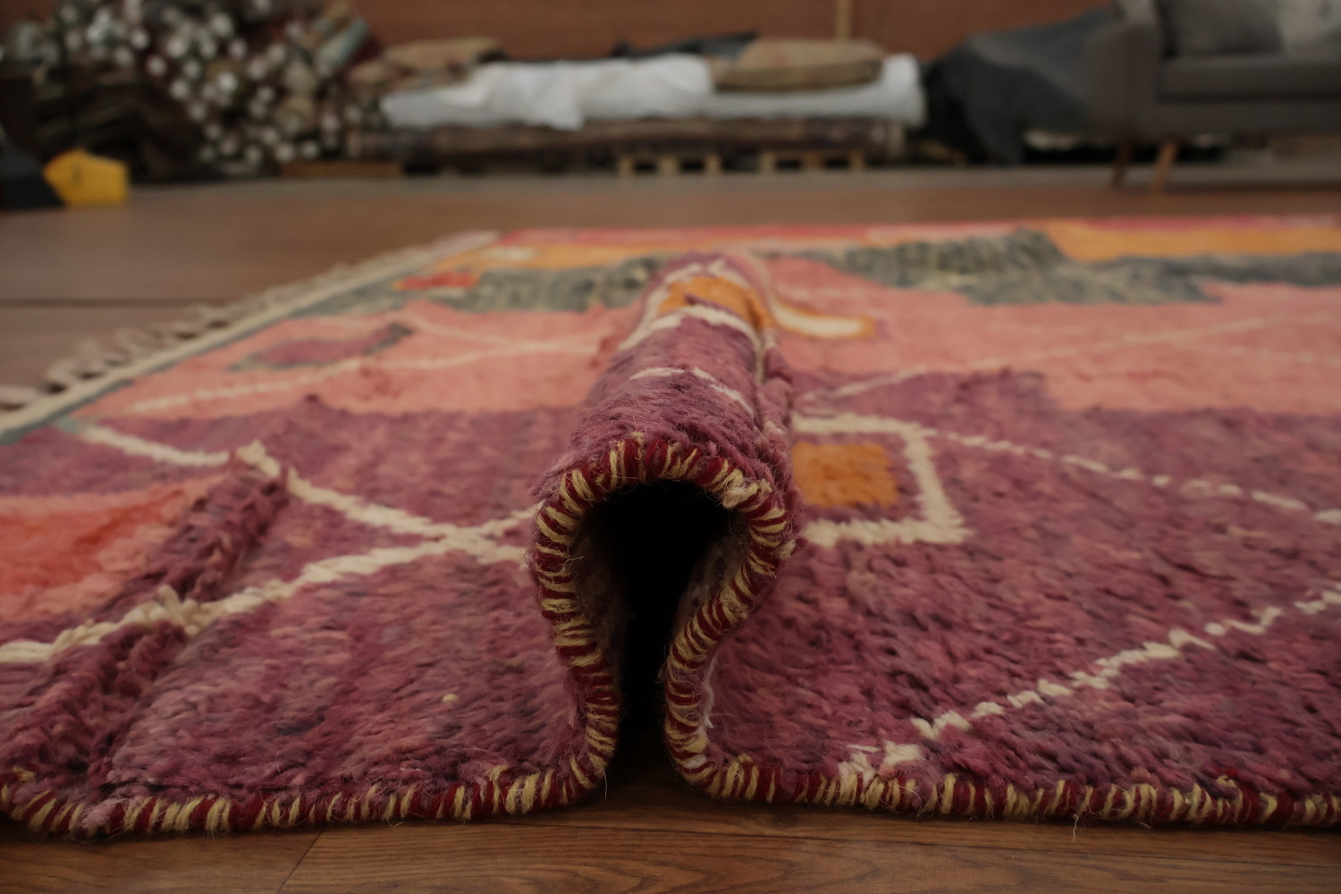 Vibrant Moroccan Wool Area Rug 8x11 with Bold Warm Color Palette