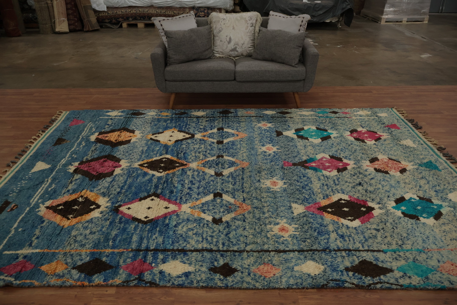 Blue Diamond Moroccan Area Rug 8x11 for Vibrant Home Decor