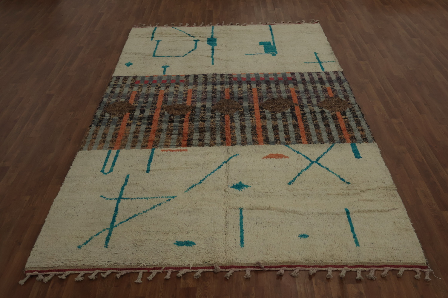 Moroccan Wool Area Rug 7x11 in Muted and Earthy Color Palette