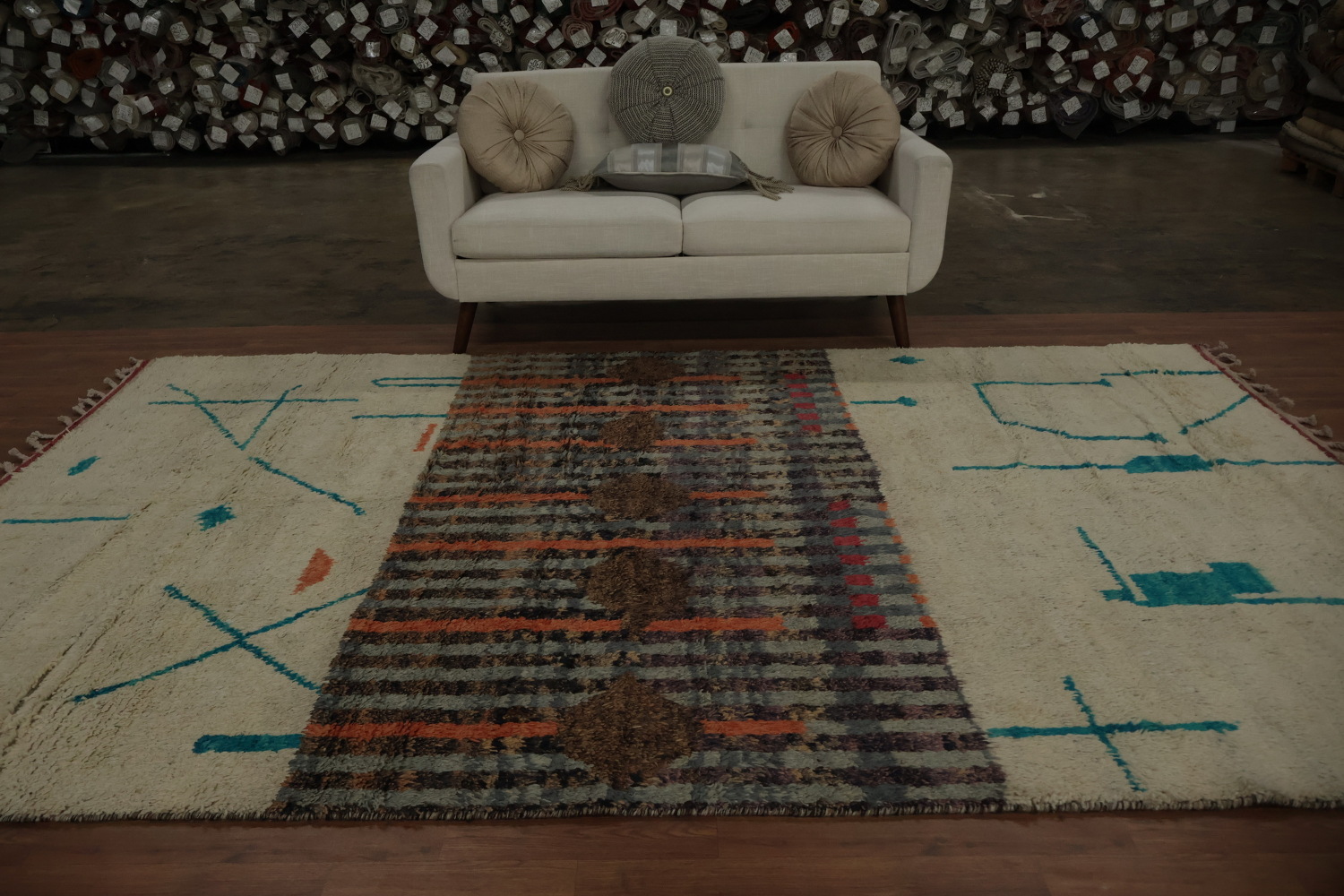 Moroccan Wool Area Rug 7x11 in Muted and Earthy Color Palette
