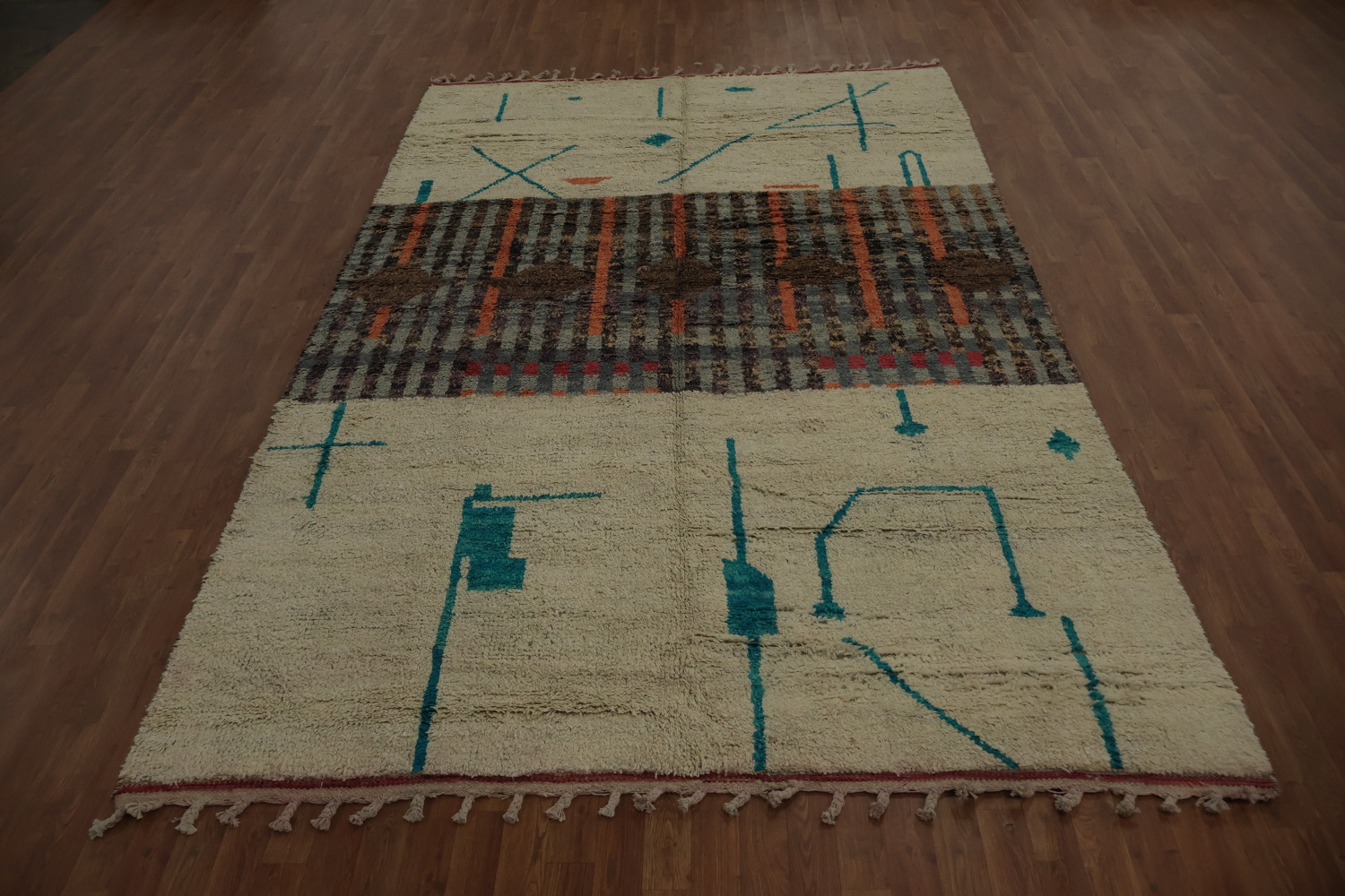 Moroccan Wool Area Rug 7x11 in Muted and Earthy Color Palette
