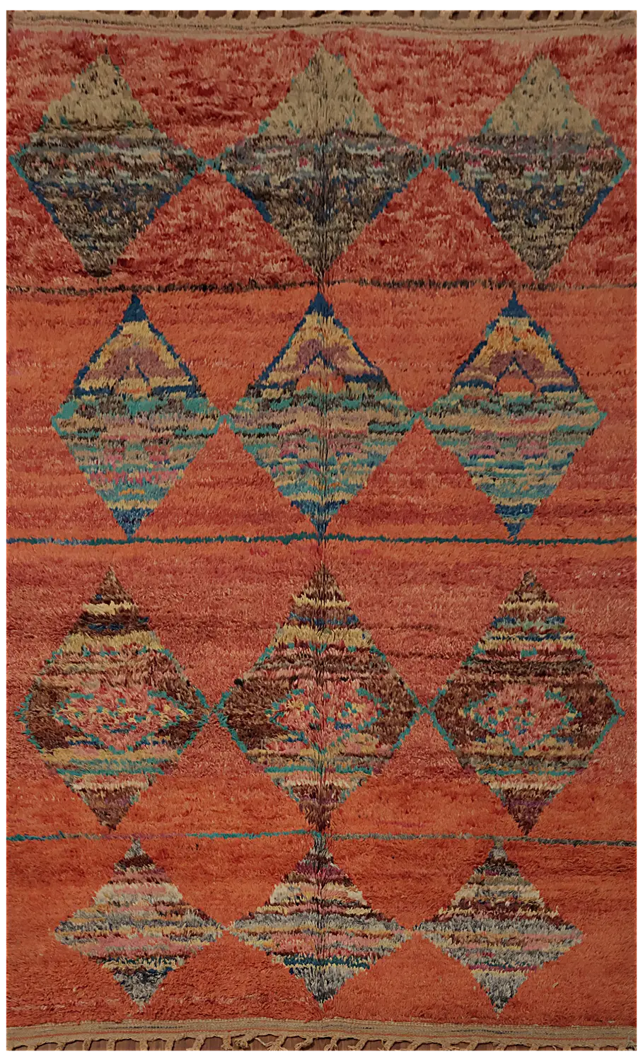 Vivid Patterns: Artistic Orange Moroccan Rug for Contemporary Living Spaces 6'x10'