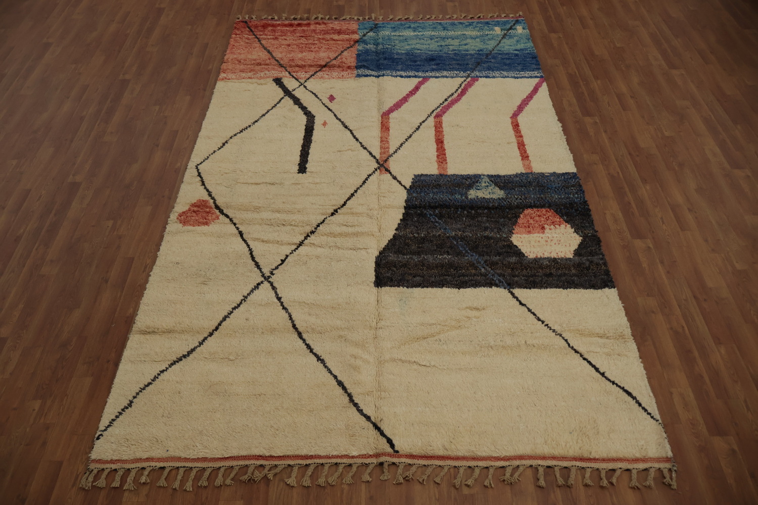 Crafted Moroccan Area Rug 7x11 with Geometric and Muted Shades