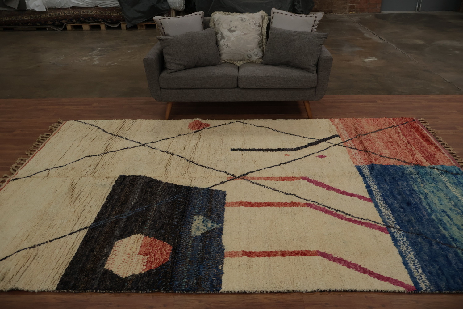 Crafted Moroccan Area Rug 7x11 with Geometric and Muted Shades
