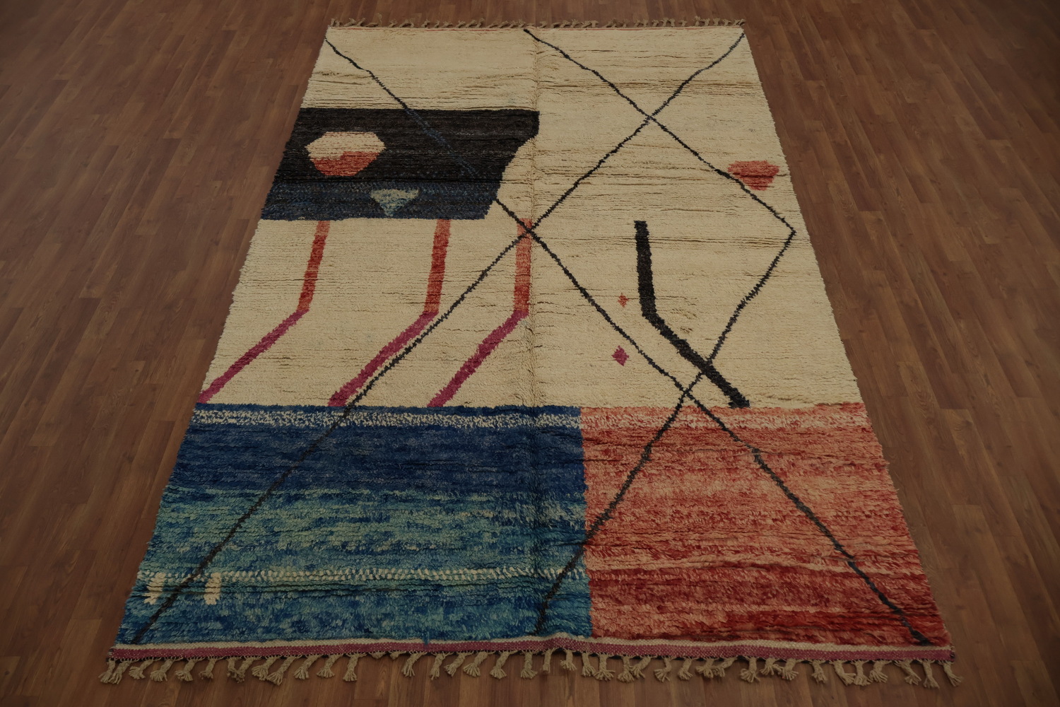 Crafted Moroccan Area Rug 7x11 with Geometric and Muted Shades