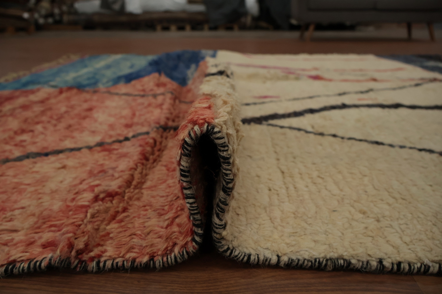 Crafted Moroccan Area Rug 7x11 with Geometric and Muted Shades