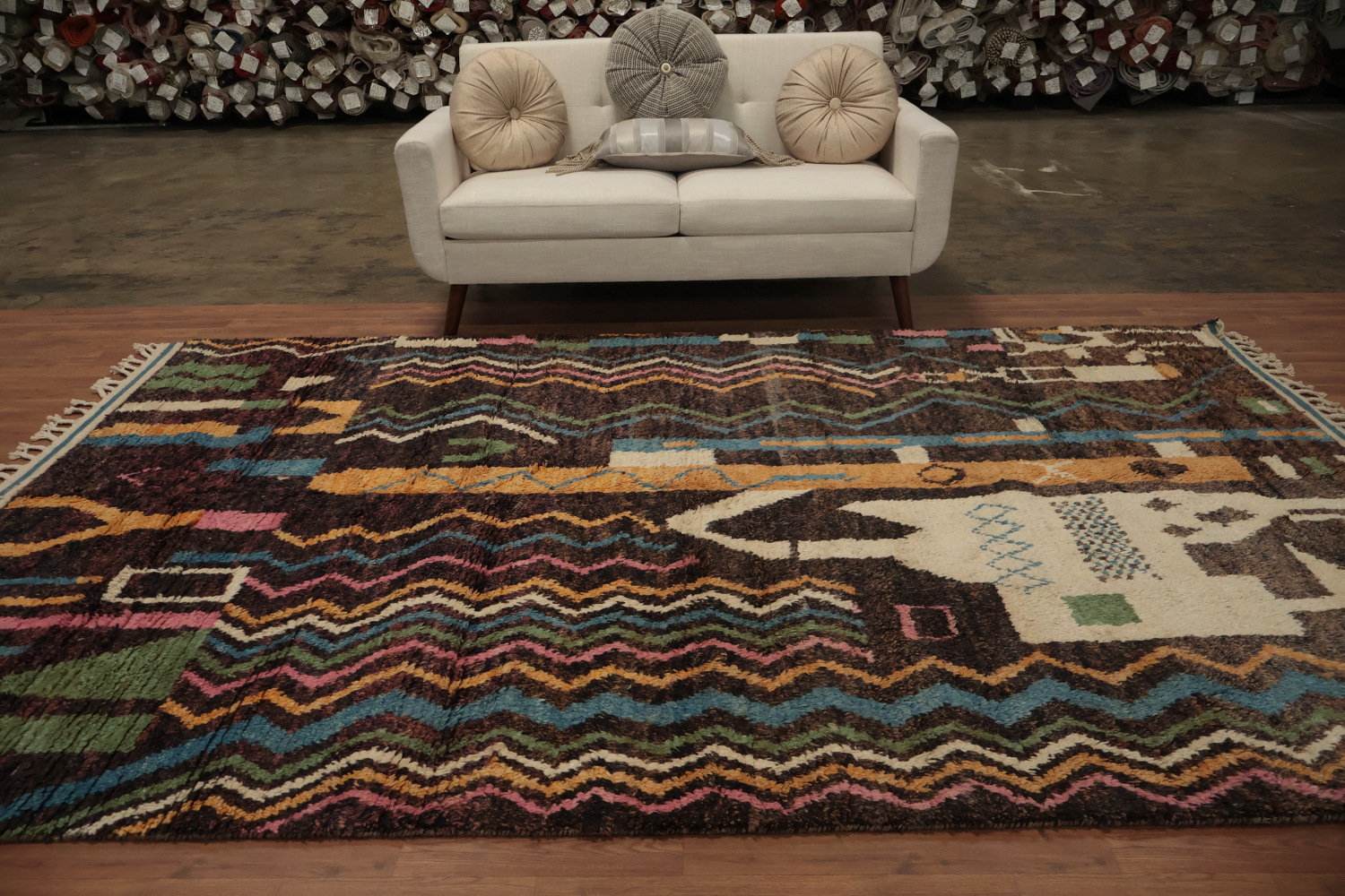 Colorful Ethnic Design Woolen Moroccan Wool Area Rug 7x11