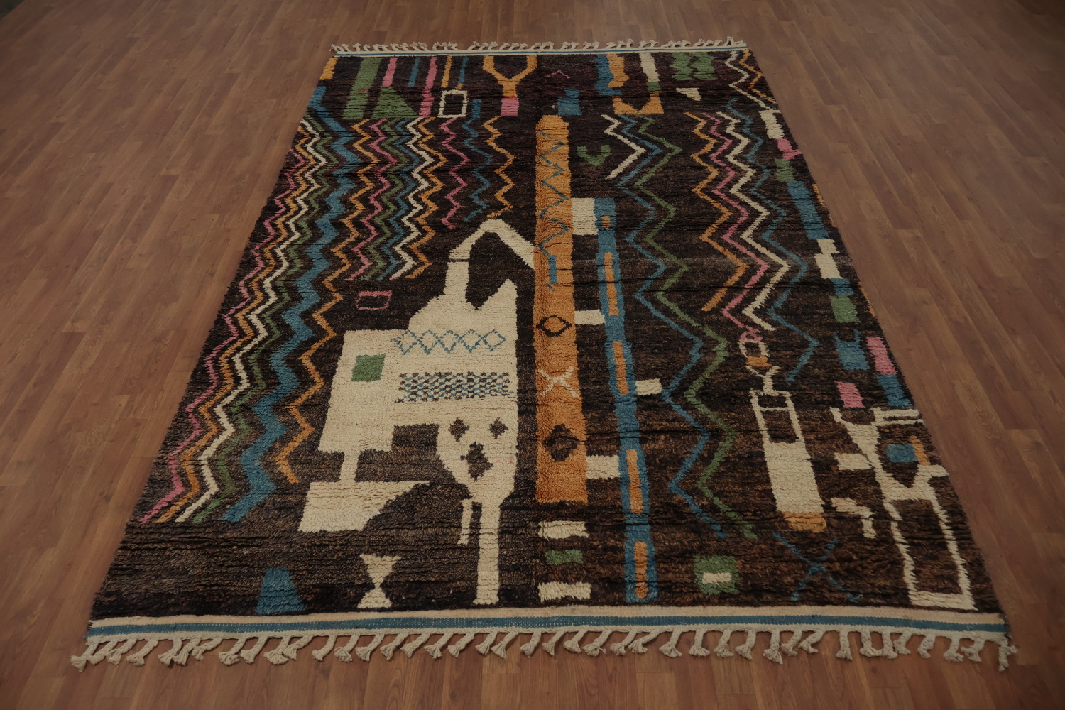 Colorful Ethnic Design Woolen Moroccan Wool Area Rug 7x11
