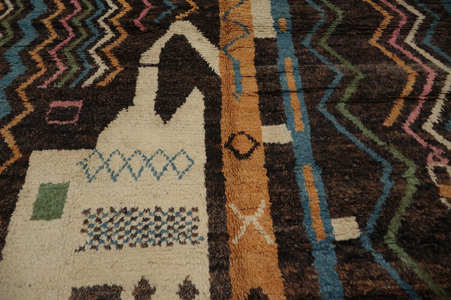 Colorful Ethnic Design Woolen Moroccan Wool Area Rug 7x11