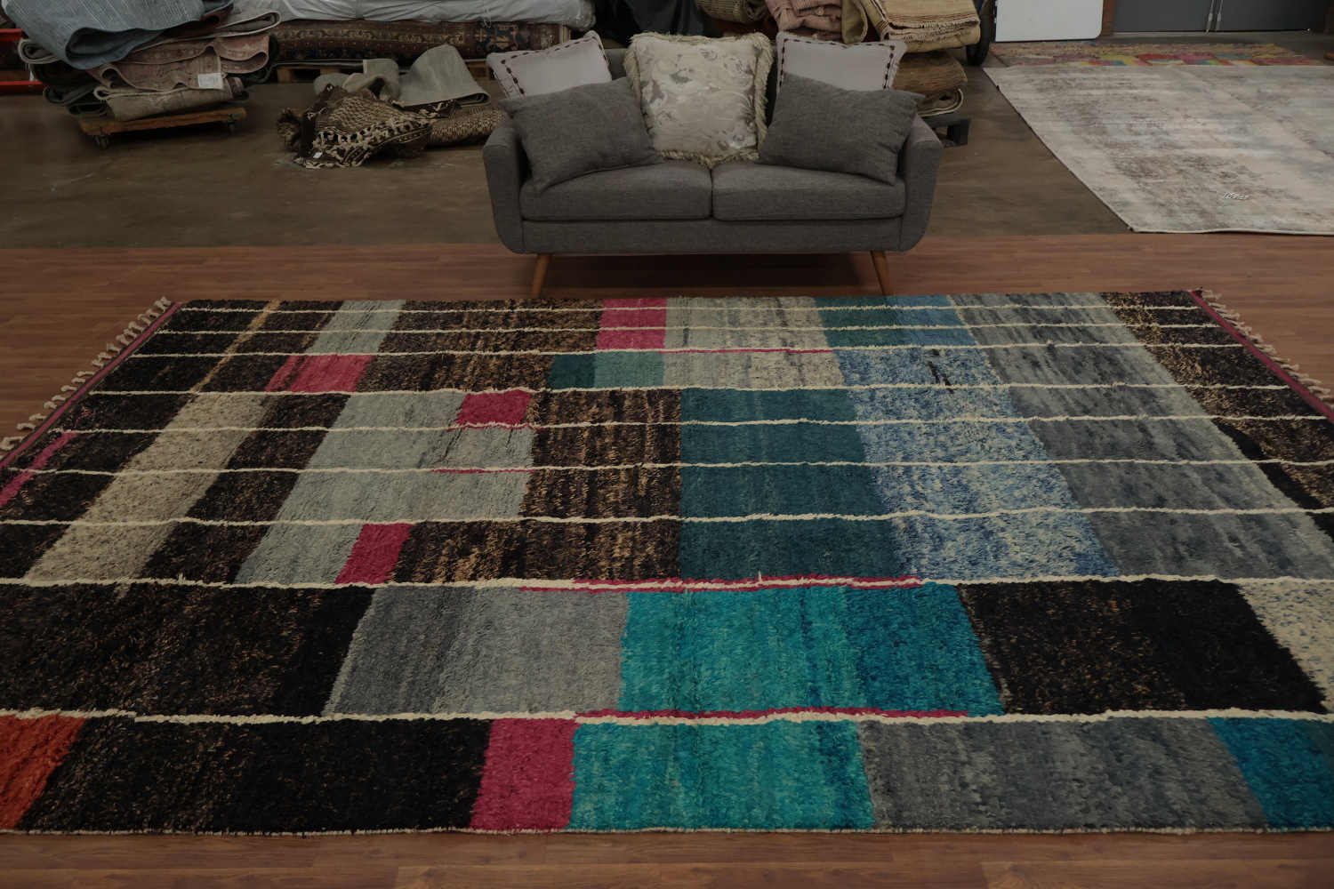 Vibrant Artistic Moroccan Area Rug 9x13 with Geometric Color Blocks