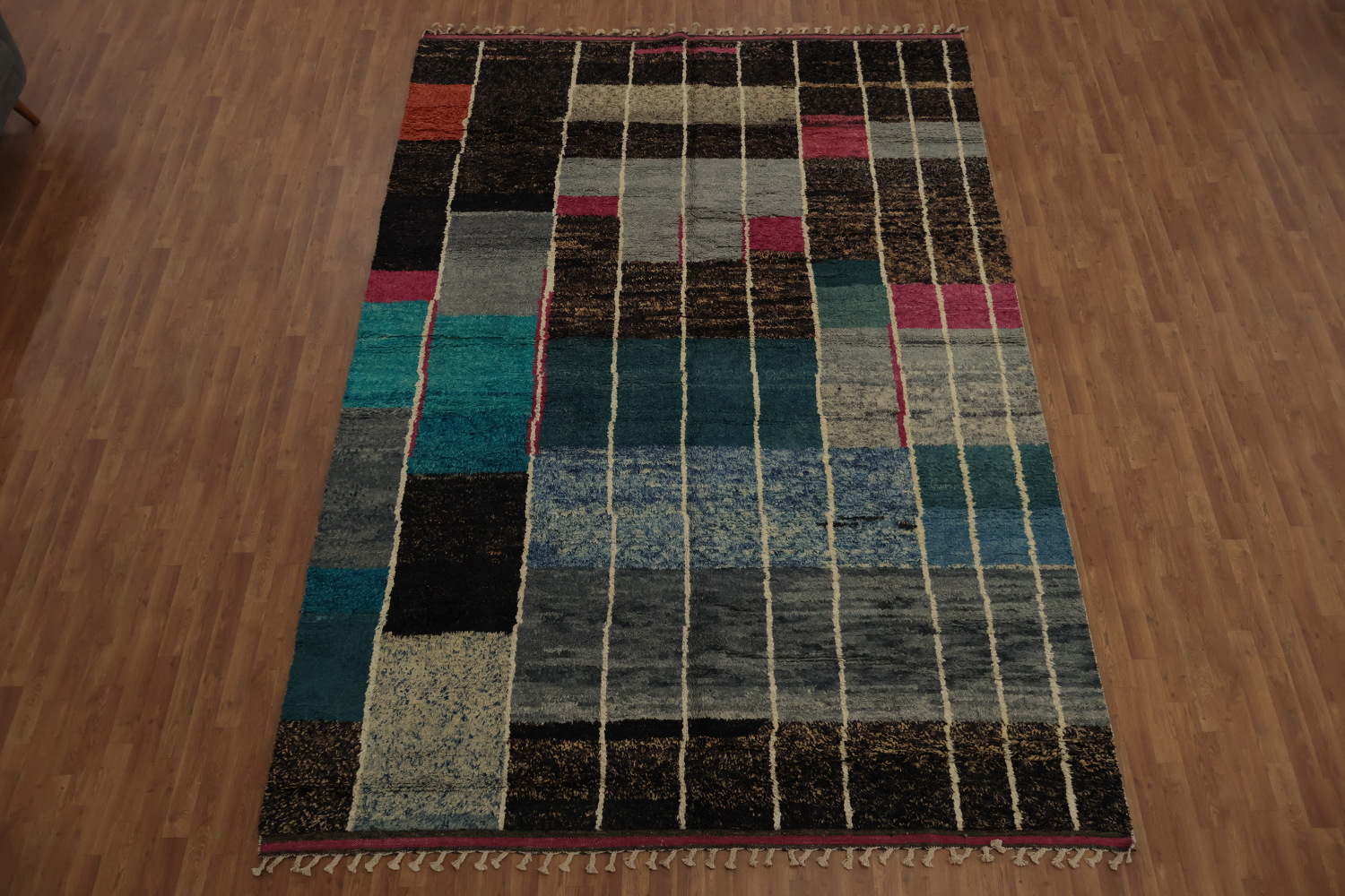 Vibrant Artistic Moroccan Area Rug 9x13 with Geometric Color Blocks