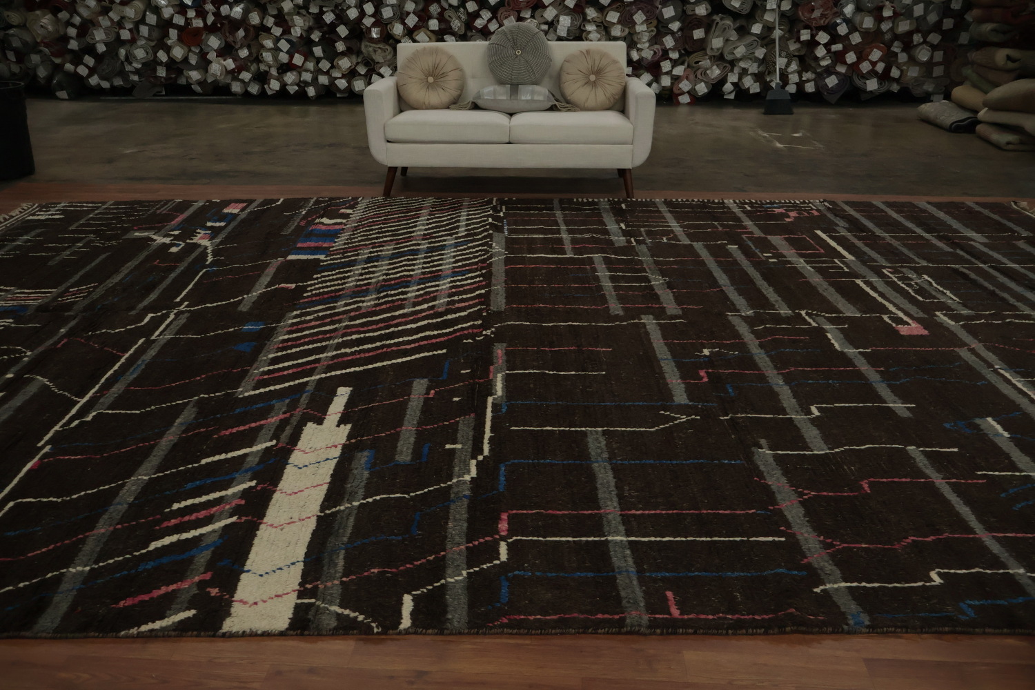 Sophisticated Grid Design Moroccan Large Wool Rug 12x19