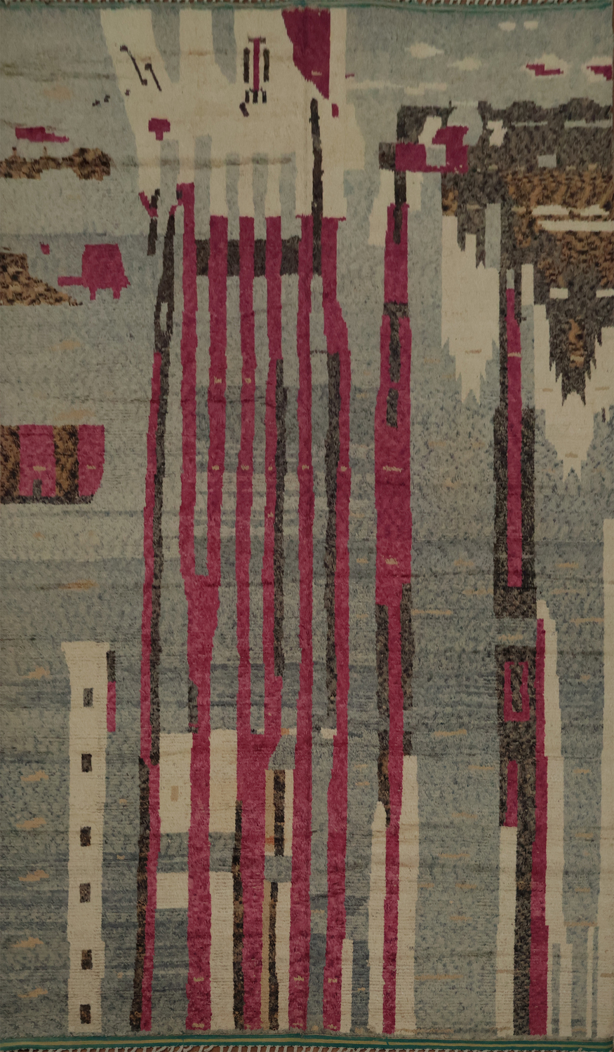 Abstract Moroccan Wool Large Rug 12x18 with Vertical Stripes