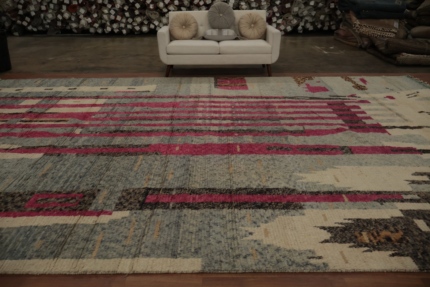 Abstract Moroccan Wool Large Rug 12x18 with Vertical Stripes