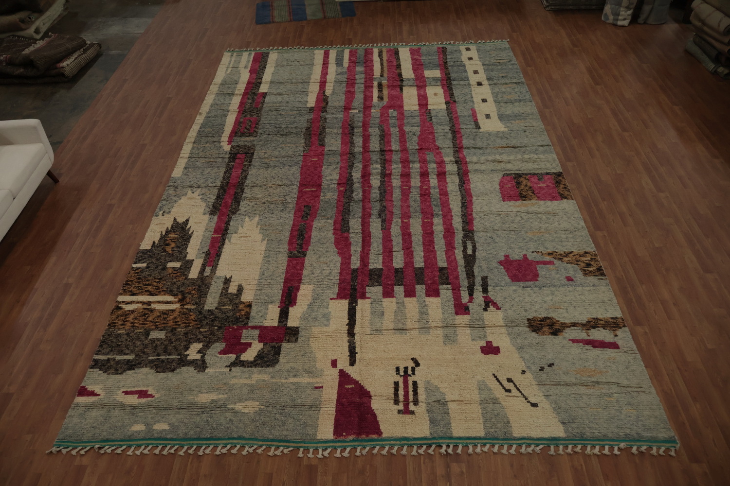 Abstract Moroccan Wool Large Rug 12x18 with Vertical Stripes