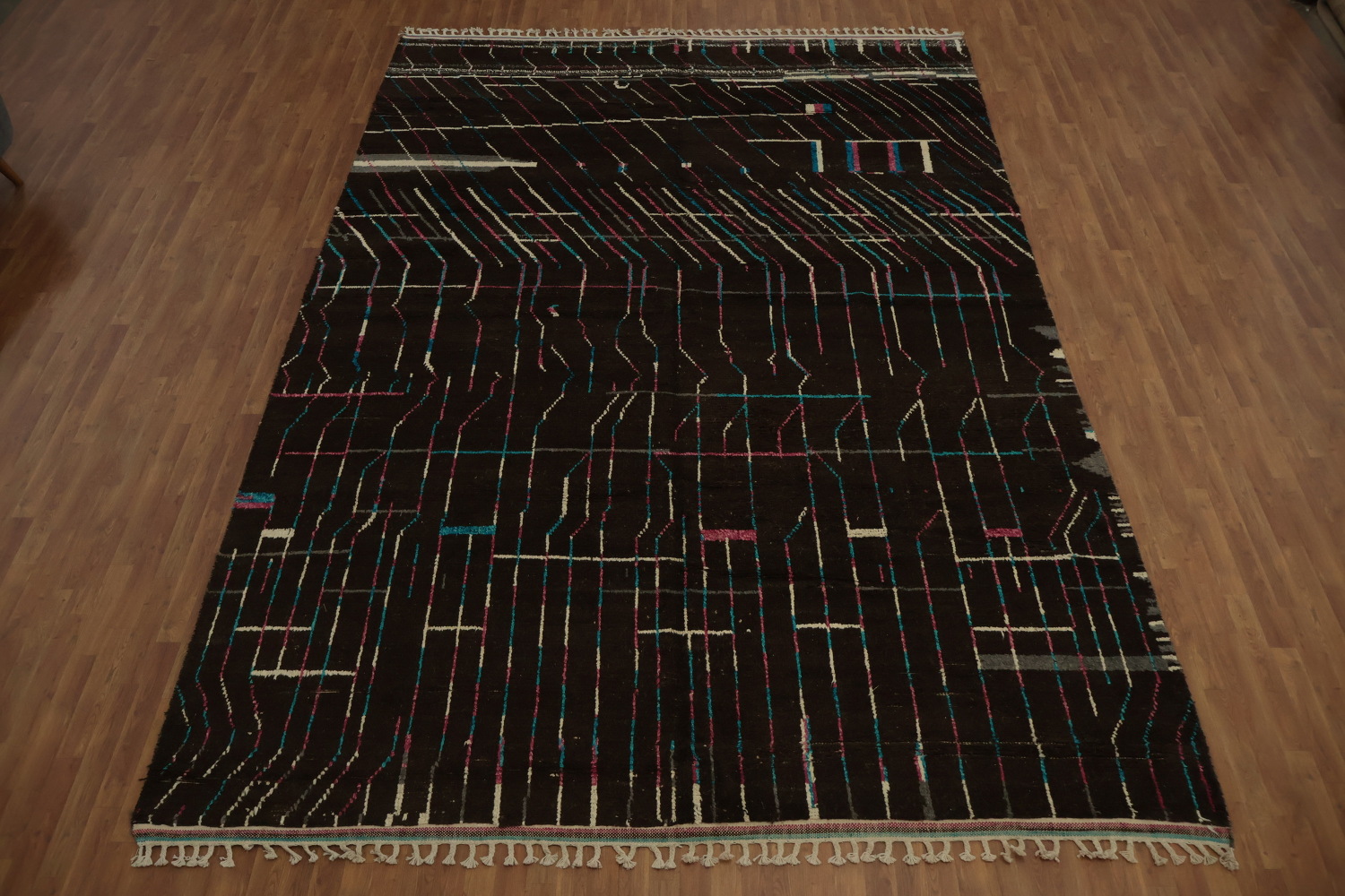 Dark Moroccan Large Rug 10x15 with Colorful Linear Geometric Design