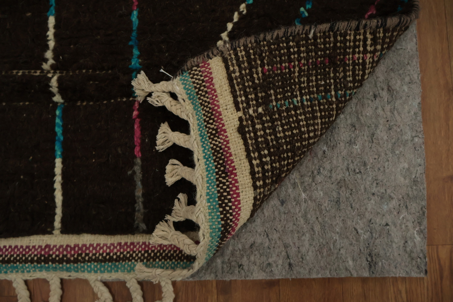 Dark Moroccan Large Rug 10x15 with Colorful Linear Geometric Design