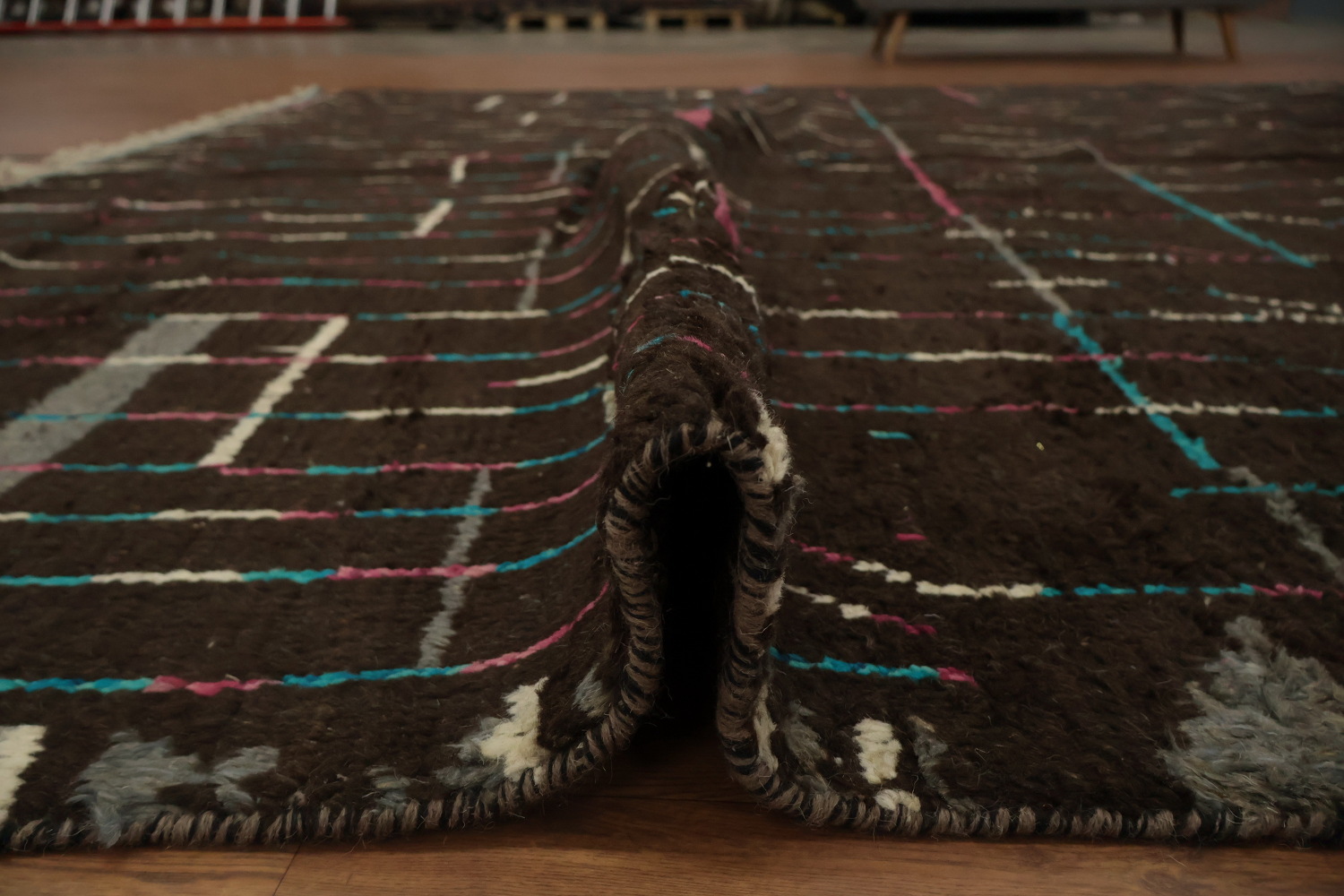 Dark Moroccan Large Rug 10x15 with Colorful Linear Geometric Design