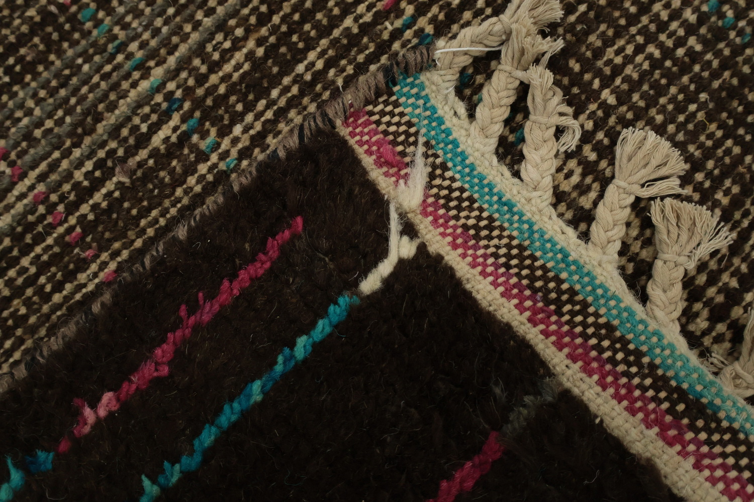 Dark Moroccan Large Rug 10x15 with Colorful Linear Geometric Design