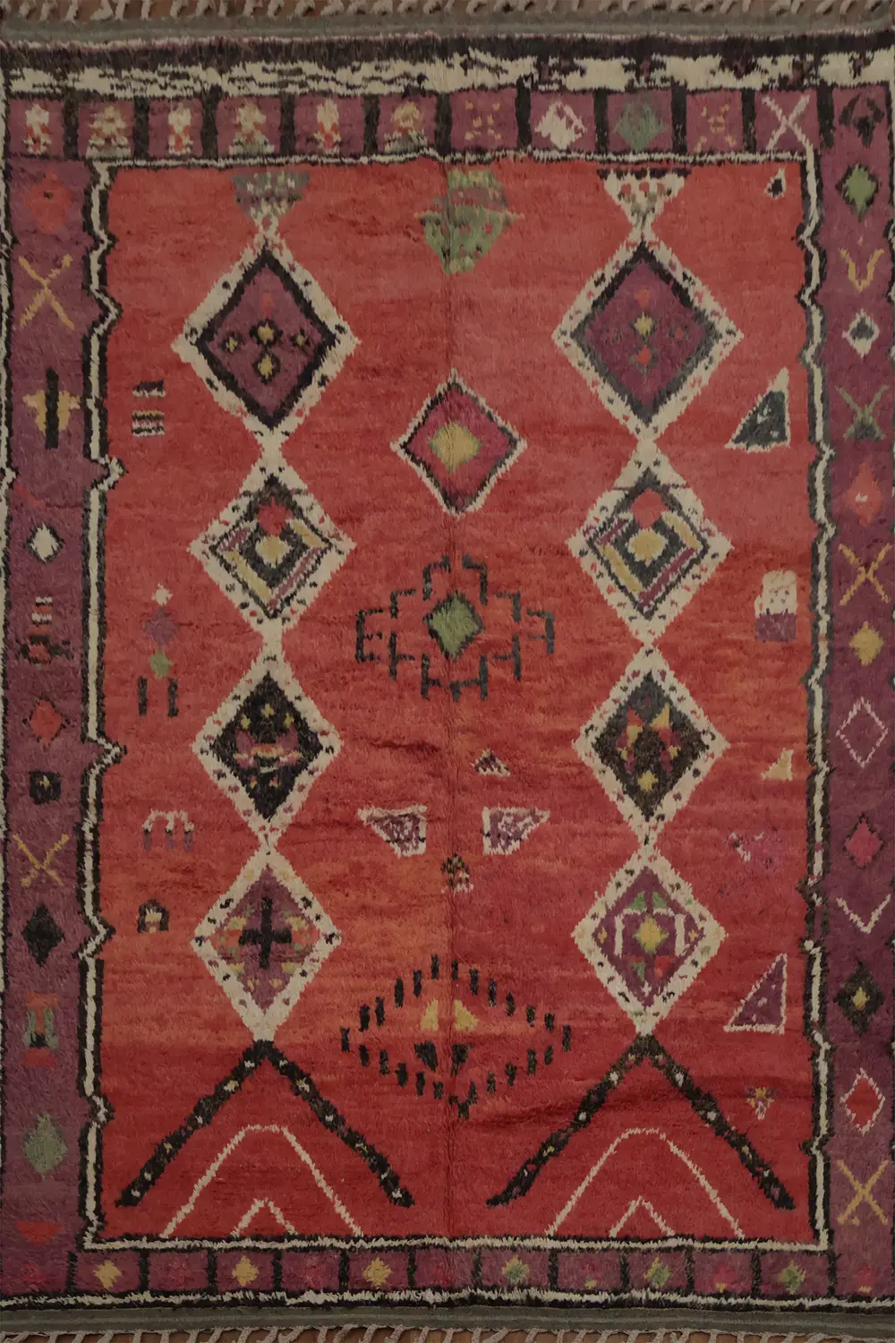 Exquisite Geometric Patterns Moroccan Rug on Vintage Red and Purple Border 8x11