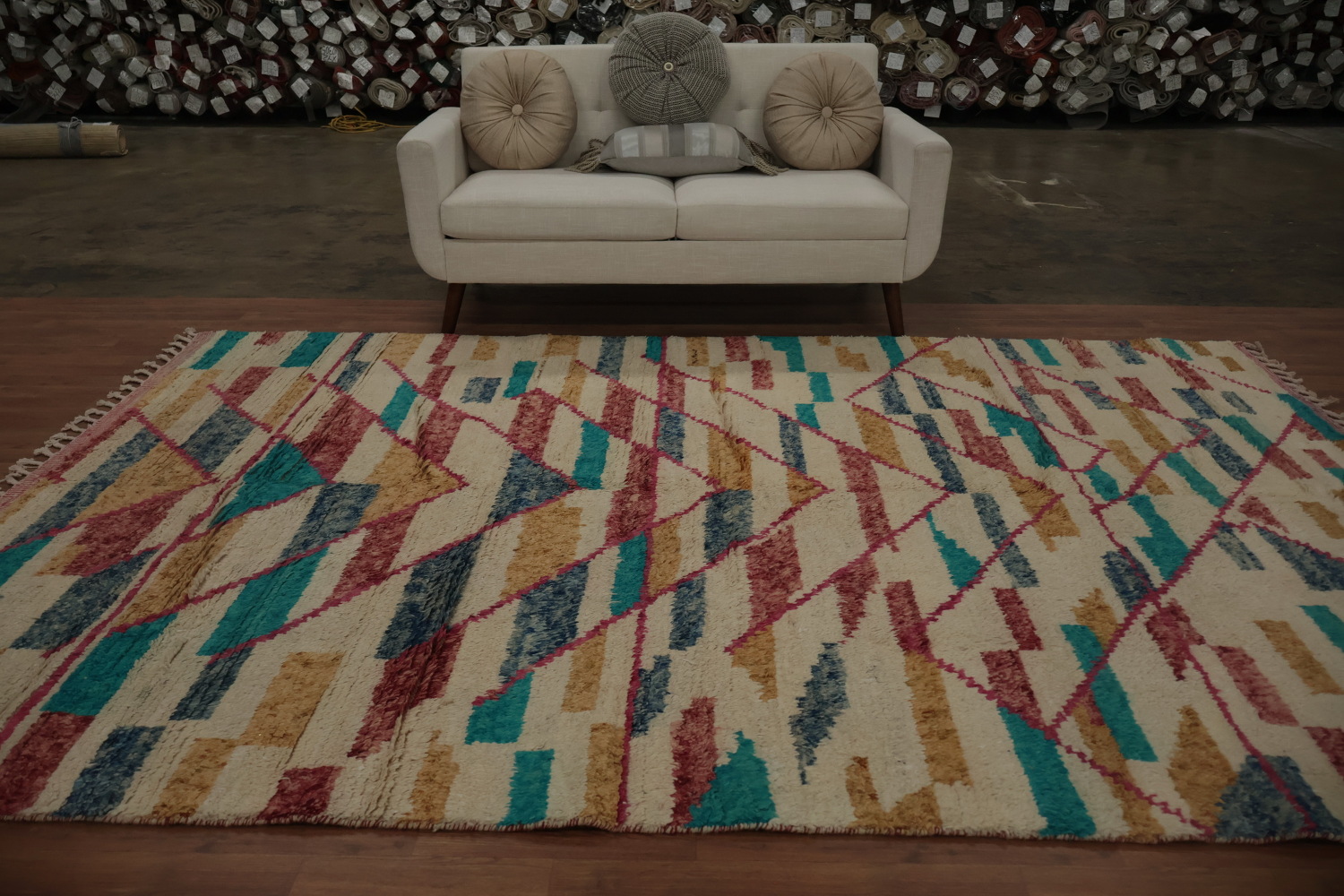 Eye-Catching Triangle Design Moroccan Wool Area Rug 7x11