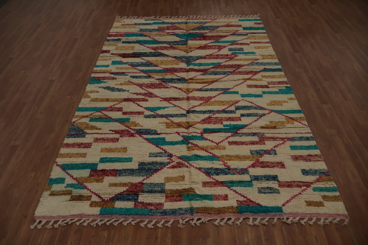 Eye-Catching Triangle Design Moroccan Wool Area Rug 7x11