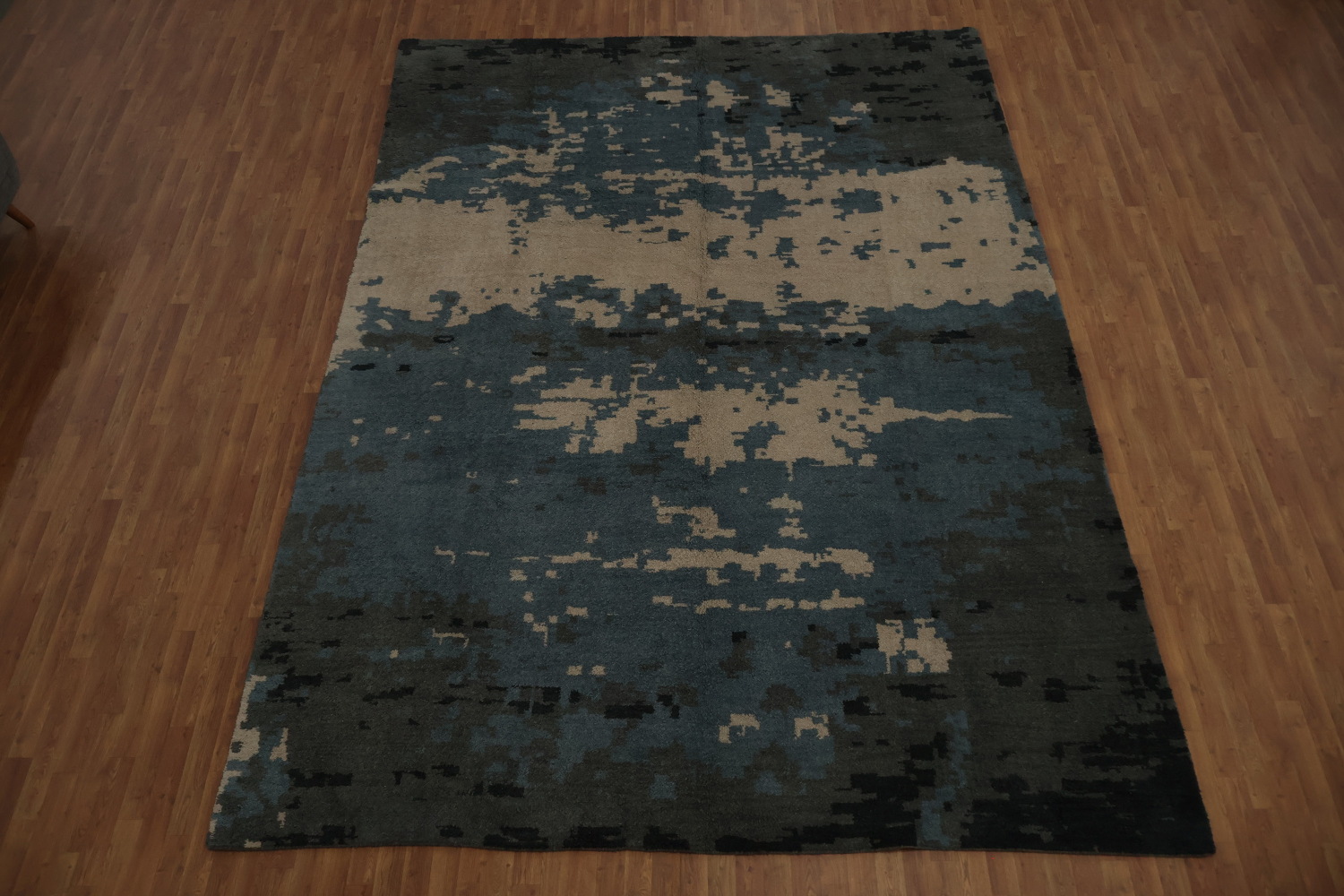 Abstract Large Area Rug 10x14 in Soothing Blue and Warm Grey Tones