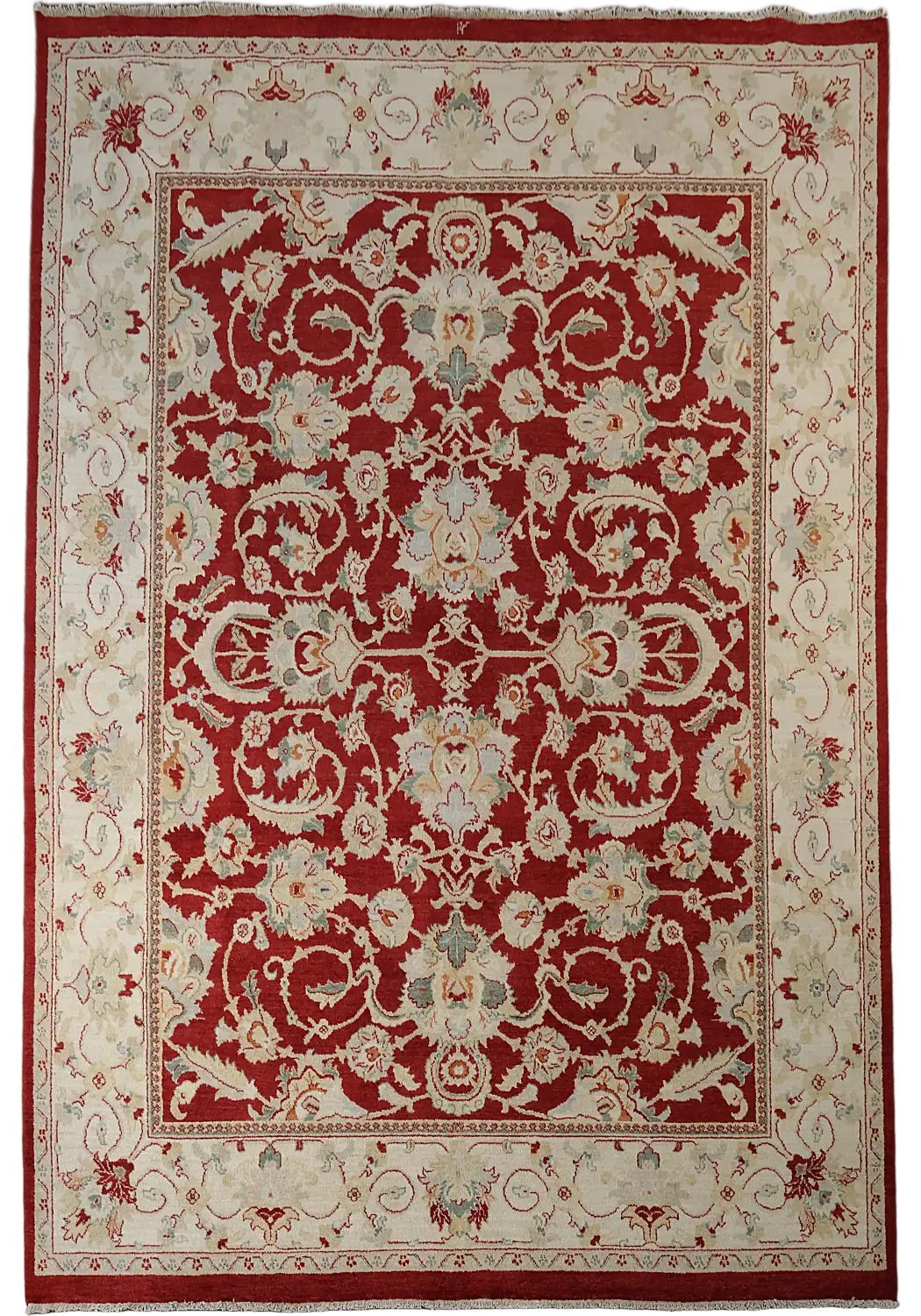 Luxurious Red and Cream Floral Wool Area Rug 8x10 ft