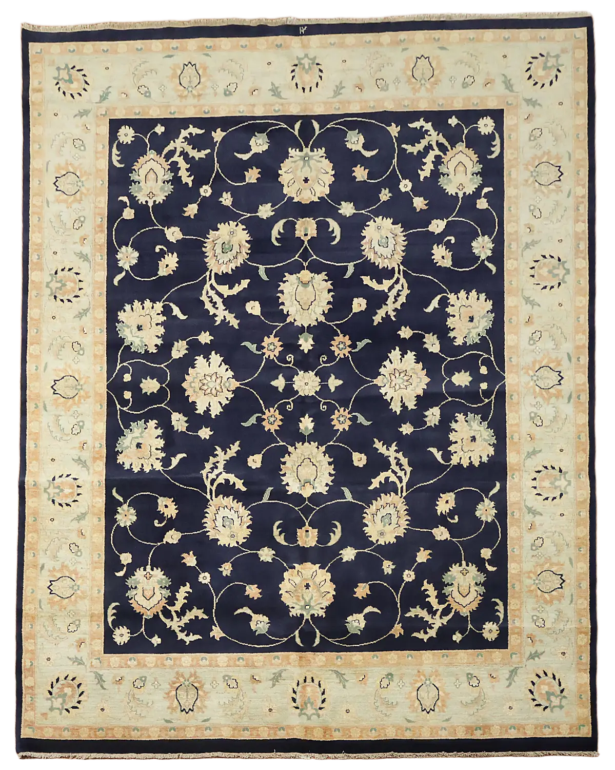 Elegant Floral Patterns on Navy Blue Traditional Rug 8x10