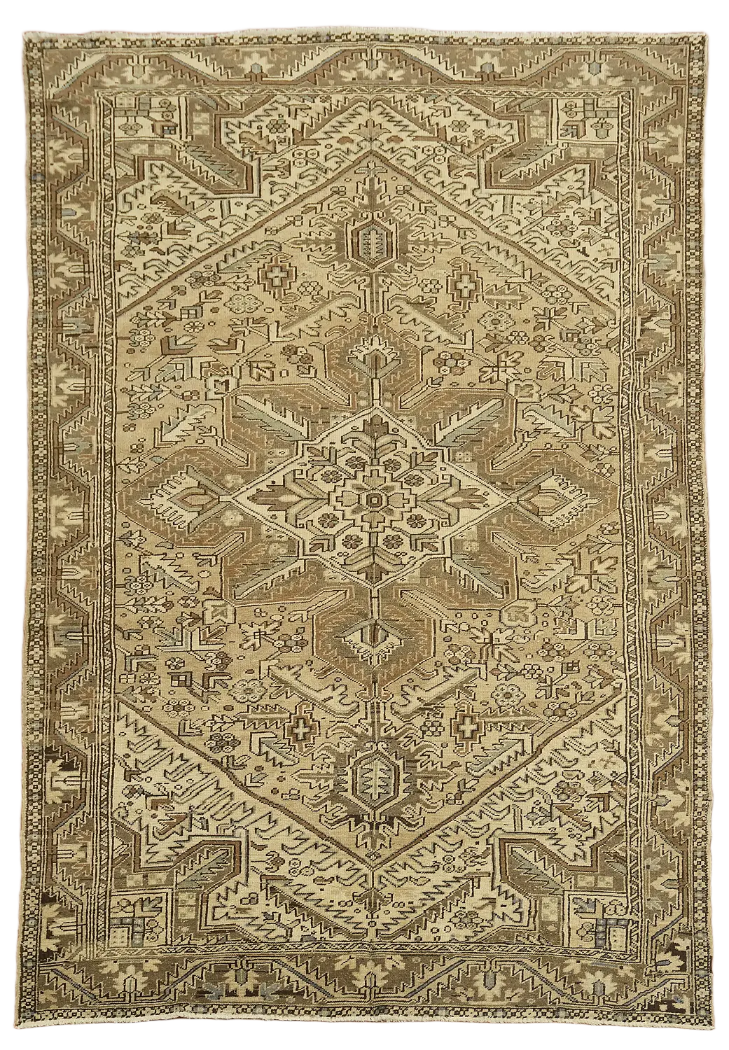 Vintage Beige and Brown Heriz Persian Rug with Traditional Geometric Patterns 8'x11'