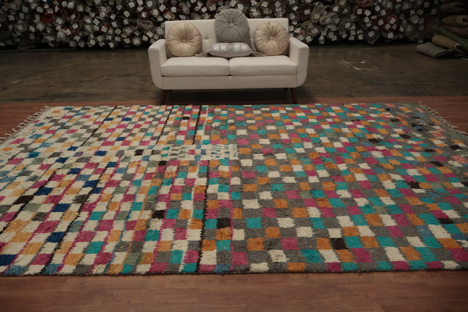 Checkered Design Handcrafted Artistry Moroccan Wool Area Rug 9x13