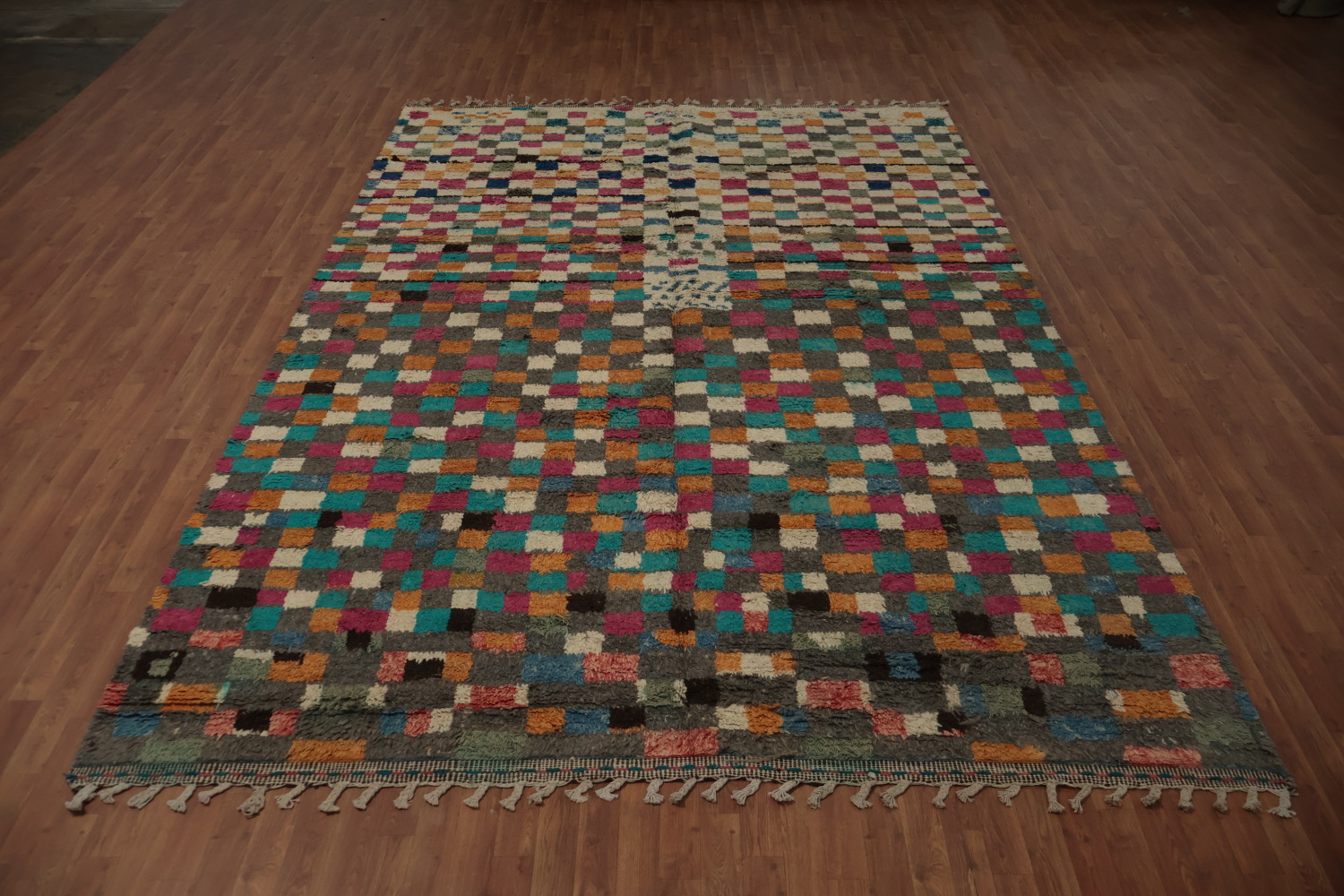 Checkered Design Handcrafted Artistry Moroccan Wool Area Rug 9x13