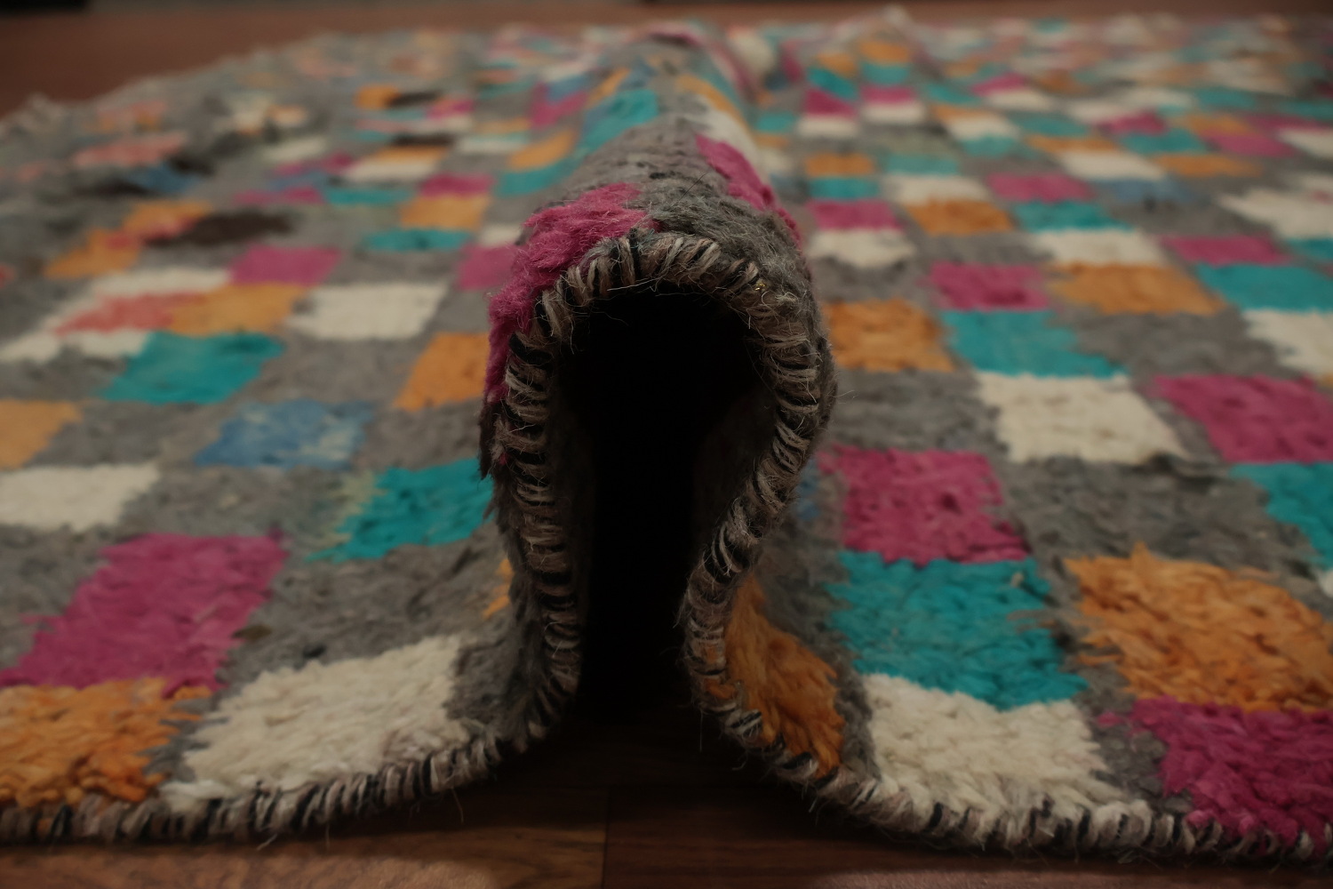 Checkered Design Handcrafted Artistry Moroccan Wool Area Rug 9x13