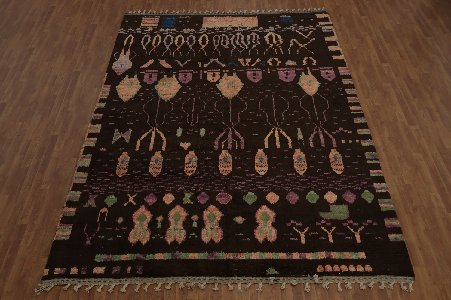 Tribal Brown Moroccan Wool Area Rug 9x12