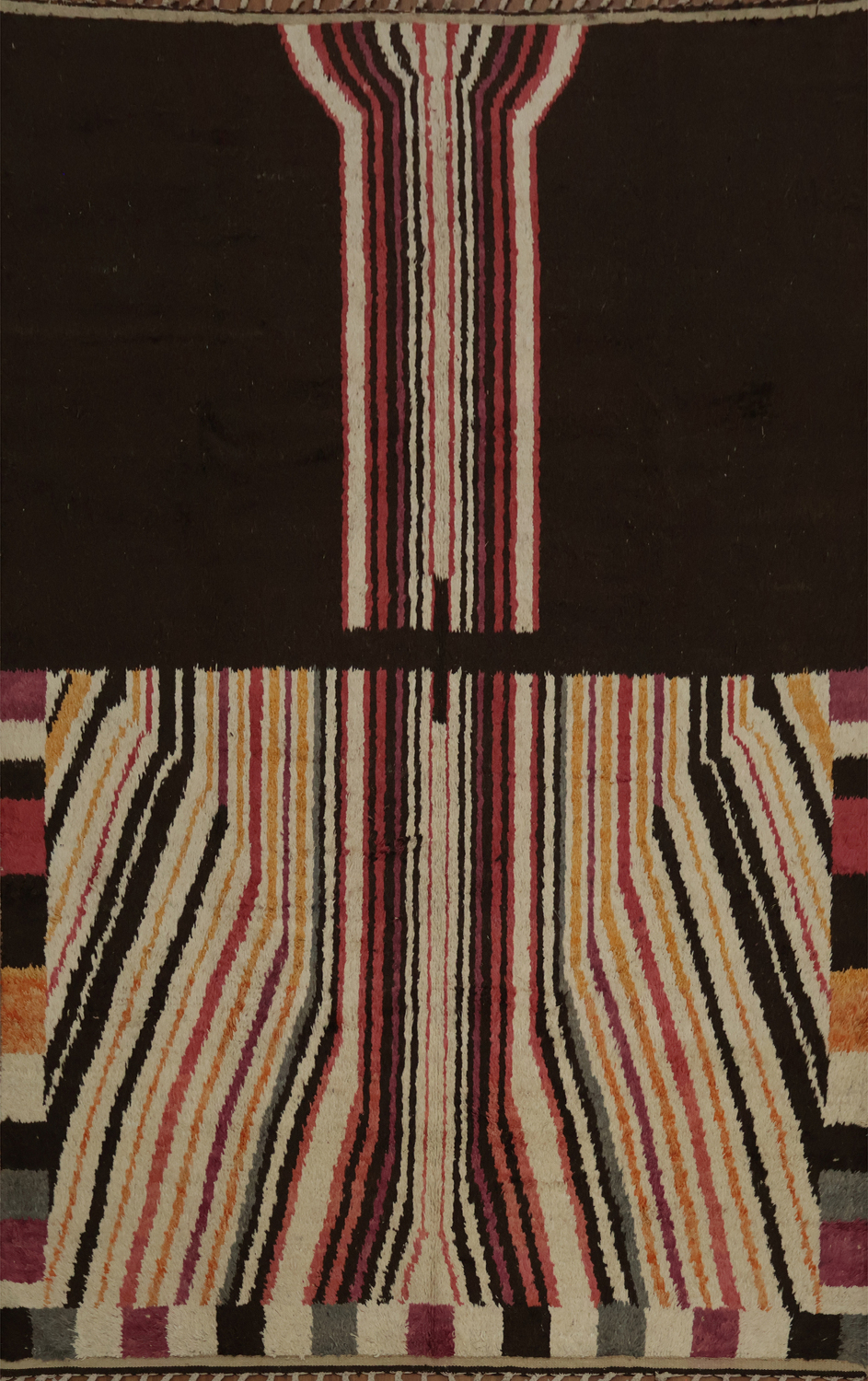 Handcrafted Wool Moroccan Area Rug 9x12 with Artistic Stripe Motifs